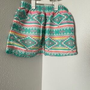 chubbies Girls' Turquoise Aztec Swim Shorts with Pink and Yellow Accents